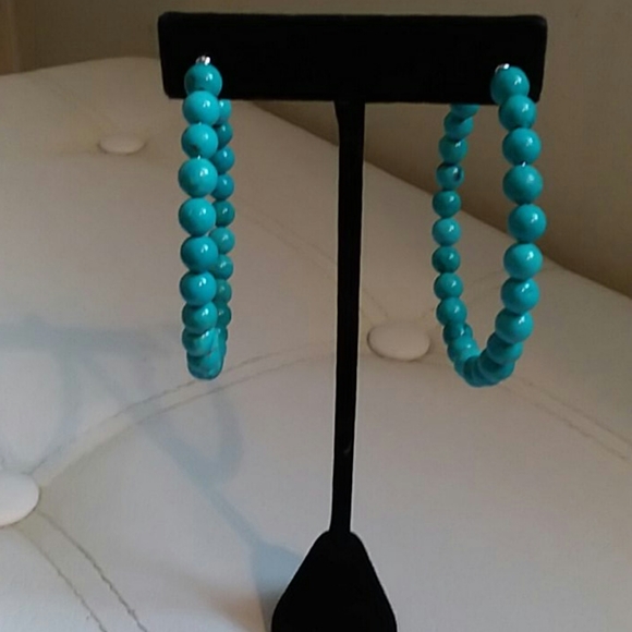 JTV Jewelry - TURQUOISE HOOP BEAD EARRINGS, 2-1/2" LONG